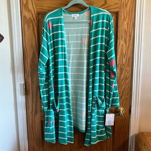 NWT Lularoe Caroline XL cardigan teal stripe with hearts
